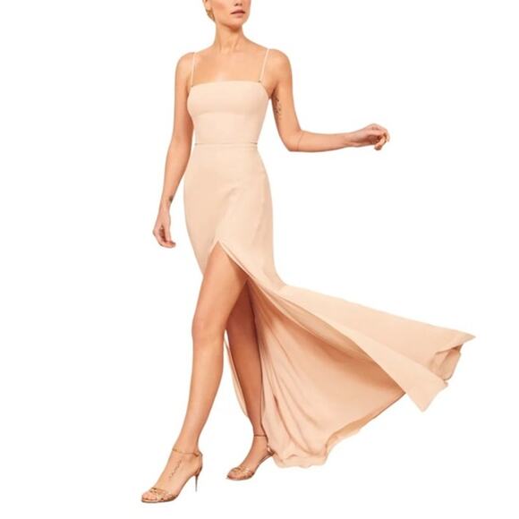 NEW REFORMATION Pale Pink Side Slit Ingrid Maxi Dress Size 4 - Picture 2 of 10